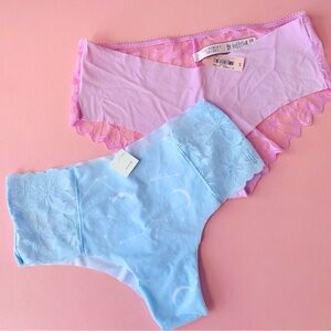 Victoria’s Secret Women's Lace Trim Panty Set size S, blue and light purple, NWT